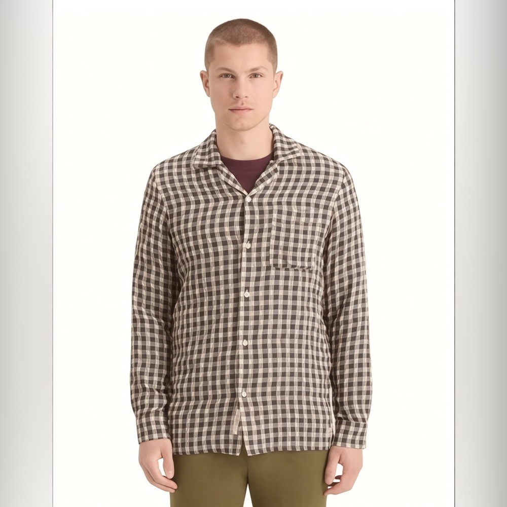 Scotch & Soda Men’s Relaxed-Fit Wool Blend Plaid Button Down Gray Top Sz L